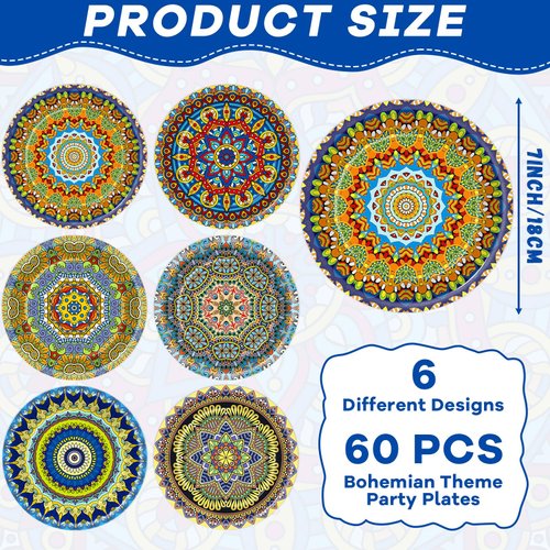 60PCS Fiesta Party Paper Plates for Mexican Themed Party Decorations 7In Mexican Cinco De Mayo Party Dessert Plates Colorful Mexican Disposable Tableware Set for Taco Carnival Birthday Party Supplies