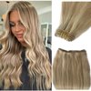 Weft Hair Extensions Human Hair,Golden Brown Colored Sew in Hair Extensions Brown Highlights Blonde Straight Weft Extensions Real Human Hair Platinum Blonde Sew in Hair Bundles 80Gram 14inch
