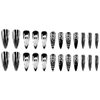 Halloween Horror Ghost Press on Nails Long Pointed Fake Nails Black White Stripe Spider Web Halloween Nail Art Designs Full Cover Glue on Nails Glossy Reusable Artificial False Nails for Women 24Pcs
