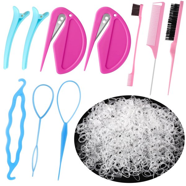 1000Pcs Clear Elastic Hair Bands, Rubber Band Cutter for Hair, Topsy Tail Hair Tools, etc. Elastic Hair Ties with Styling Hair Tools for Baby Girls Christmas Gifts Hair Accessories Gift for Kids Women