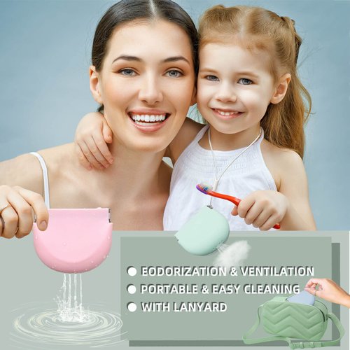 Silicone Pink Retainer Case with Lanyard Slim Cute Retainer Holder Dental Thin Container Braces Case for Girl Women Kids Men Travel Partial Denture Night Mouth Guard Aligner Case