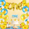 Glimin 44 Pcs Duck 1st Birthday Decorations Yellow Duck Balloon Rubber Duck Latex Balloon Animal Foil Balloon One Birthday Cake Topper Duck Party Tablecloths Duck Party Decor for Boys Girls(Fresh)