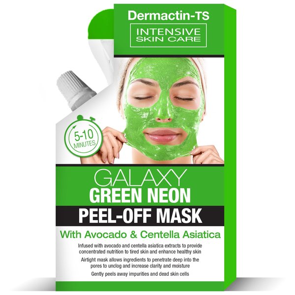DERMACTIN Galaxy Green Neon Peel Off Facial Mask with Avocado and Centella Asiatica 1.76 oz. - Exfoliating Face Mask Peel Off