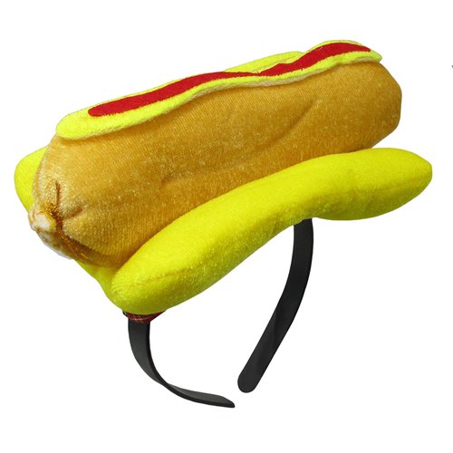 Nicky Bigs Novelties Hot Dog Hat- Mini Velvet Headpiece On Headband - Food Stand Vendor Hats - Party Supplies - Costume Accessory