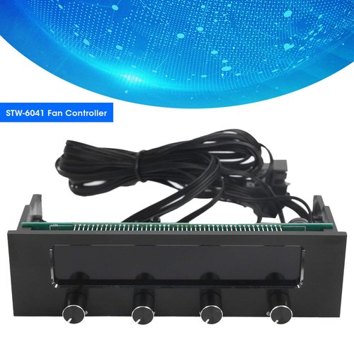 4 Fans Computer Fan Controller, 6041 4 Channel CPU Temperature Sensor PC Cooling Fan Controller Front Panel Date Time Temperature LCD Display for CPU Fan