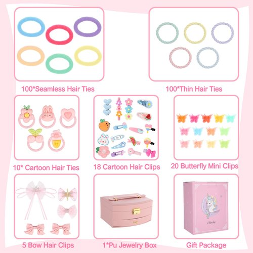 255 PCS Hair Accessories for Girls, Back to School Hair Accessories Gift Hair Stuff Including Hair Clips/Hair Barrettes/Hair Ties/Hair Bows for Baby Girls Age 4-8