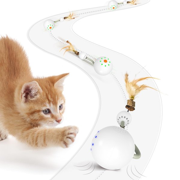 Liucria Interactive Cat Ball Toy, Motion Activate Rolling Ball Toys for Indoor Cats With Feather Toy LED Light Smart Sounds, Type C Rechargeable Stimulate Hunting Instinct Kitten Chaser Pet Toy (Gray)