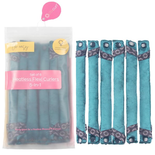 Octocurl Flexi Curlers - Heatless Blowout Rods for Heatless Curls - Flexi Rod Set Natural Hair - Soft Hair Rollers for Overnight - Flexible Curling Rod Curlers - Set of 6 (Satin - Jade Mermaid)