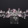 Teyglen Bride Crystal Wedding Hair Comb Pink Rhinestone Bridal Side Comb Wedding Hair Accessories Teardrop Pink Crystal Hair Piece Rhinestone Headpiece for Women Bride Girls (Pink)