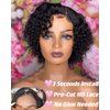 Curly Pixie Cut Wig Human Hair 4X4 HD Lace Short Curly Wigs Wear and Go Glueless Wigs Pre Plucked Pre Cut Short Curly Glueless Bob Wigs Human Hair for Women