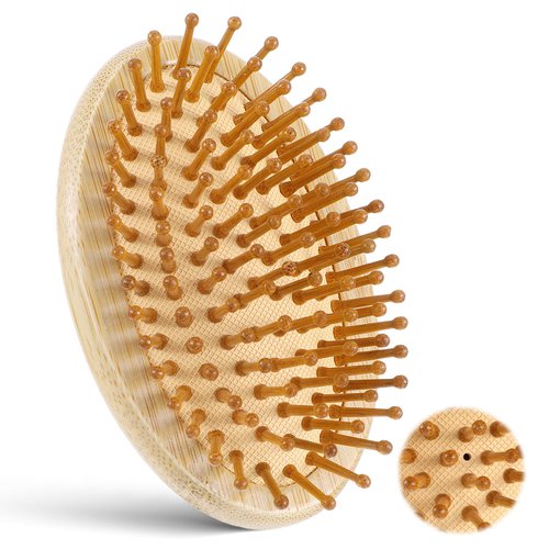 Bamboo Brush for Hair Growth, Natural Wooden Scalp Brush Wood Scalp Massager Round Portable Bamboo Comb Wooden Brush for Hick/Thin/Curly/Dry Hair, Women Men All Hair Types