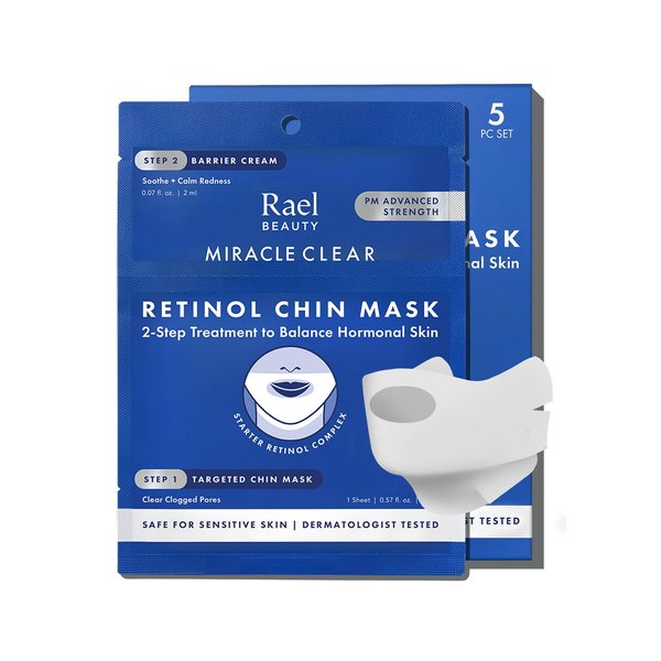 Rael Skin Care, Face Masks and Moisturizer - Retinol Chin Masks with Miracle Clear Barrier Cream, Korean Skin Care, All Skin Types, Vegan (5 Kits)