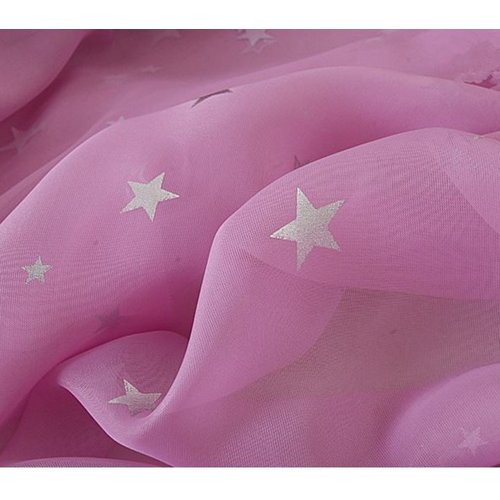 pureaqu Kids Bedroom Curtains with Twinkle Star Print Curtains Rod Pocket Voile Sheer Curtain Panel Draperies Perfect for Nursery Girls Room French Doors 1 Panel Pink W39 x H63 Inches