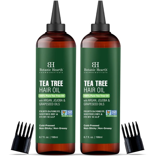 Botanic Hearth Tea Tree Oil for Hair | With Argan, Jojoba & Grapeseed Oils | Soothes Itchy Scalp & Fights Dandruff | Non GMO Verified | 6.7 fl oz, Pack of 2