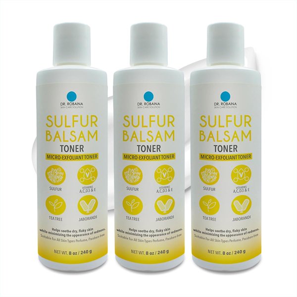 Dr. Robaina Sulfur Balsam Body Toner - Skin Care for Psoriasis, Eczema, and Sensitive Skin - Daily Micro-Exfoliant Toner (Pack of 3)