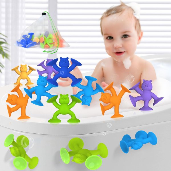 Guibola Toddler Suction Baby Bath Toys for Kids Ages 1-3, Mold Free Bath Toy for Kids Ages 4-8, Autism Sensory Suction Cup Baby Toys, Gift for Boys and Girls(12pcs)