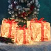 FUNPENY Set of 3 Christmas 60 LED Lighted Gift Boxes, Transparent Warm White Lighted Christmas Box Decrations, Presents Boxs with Red Bows for Christams Tree, Yard, Home, Christams Decorations