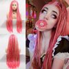 Micro Braided Wigs for Black Women Colorful Red Pink Blonde Handmade Braids Lace Front Wigs Long Synthetic Realistic Braiding Wig with Natural Hairline Gluless Natural Hairline Cosplay Party 28 inch