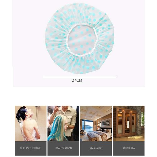 6 Pieces Waterproof EVA Plastic Shower Cap,Elastic Reusable Bathing Hair Cap,Beauty Salon Spa Shower Caps Lace Elastic Band Flower Printed Hat Environmental Protection Hair (dotted shower cap)