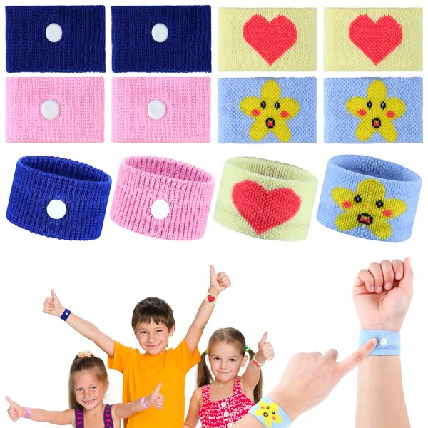 4 Pairs Kids Motion Sickness Bands Travel Wristbands Kids Motion Sickness Relief Nausea Bands Motion Sickness Wristbands Car Sickness Bracelet for Kids for Morning Flying Travel (Bright Style)