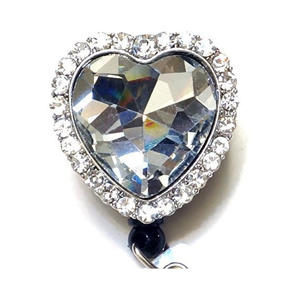 WigsPedia Bling Rhinestone Retractable Badge Reel/ID Badge Holder/Brooch/Pendant/Reels (Diamond Heart)