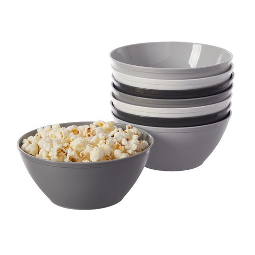 US Acrylic Fresco 28 oz. Plastic Stackable Snack Bowls for Cereal and Ice Cream in Grey Colors | Set of 8 | 6-inch Reusable, BPA-Free, Made in the USA, Dishwasher Safe Dinnerware