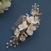 New Soft Material Polymer Clay White Flower Wedding Hair Accessories for Women Handmade Pearl Gold Wedding Hair Comb Bridal Jewelry