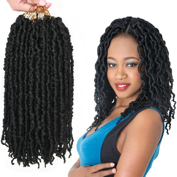 Faux Locs Crochet Hair 14inch 10packs/lot Curly Soft Distressed Locs Wavy Crochet Braids Dreadlocks Synthetic Goddess Faux Locs Braiding Hair Extensions (14 Inch (pack of 10), 1B#)