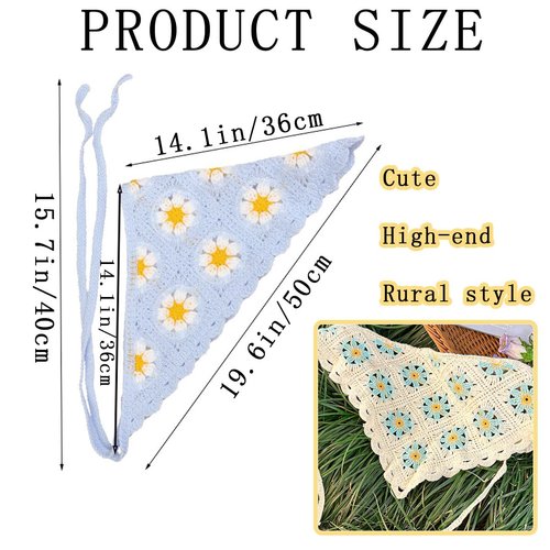 4 PCS Crochet Bandanas Headbands Cute Flowers Hairbands Pink Knitted Headscarf Green Daisy Head Scarf Foral Headwrap for Thin Thick Hair Curly Bcak Head Kerchief for Women Girls Hair Accessories