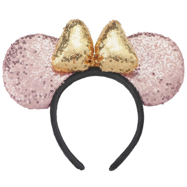 Dolebao 3D Mouse Sequin Ears Headband, Glitter Sequin Bow Hairbands Costume Headwear Hairs Accessories for Women Girls Kids(Champagne/Gold)