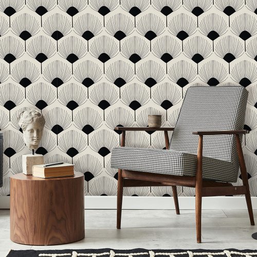 Retro Art Peel and Stick Wallpaper | Removable Self Adhesive Beige Floral Pattern | Boho Wallpaper | Eco Friendly (1 roll 24" W x 120" H)