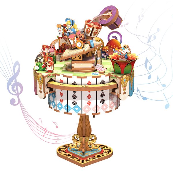 Tonecheer x British Library Wooden Music Box Puzzle for Adults, DIY Rotating Music Box Kit 3D Creative Musical Puzzle Crafts Model Building Kits Desk Decor for Teens Birthday Gift (Alice's Tea Party)