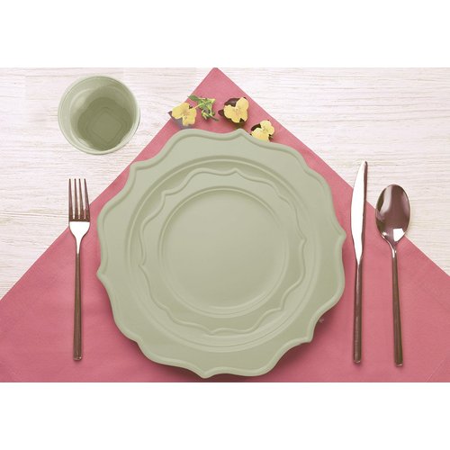 Tiger Chef 60-Count, 8-inch Cream Color Round Scalloped Rim Disposable Plastic Plate Set Includes 60 Plastic Salad Plates - BPA-Free