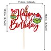 1 PCS Grinch Happy Birthday Cake Topper Assembled Red Glitter Christmas Dog Merry Grinchmas Cake Pick Decorations for Christmas Theme Baby Shower Kids Birthday Party Cake Decorations Supplies