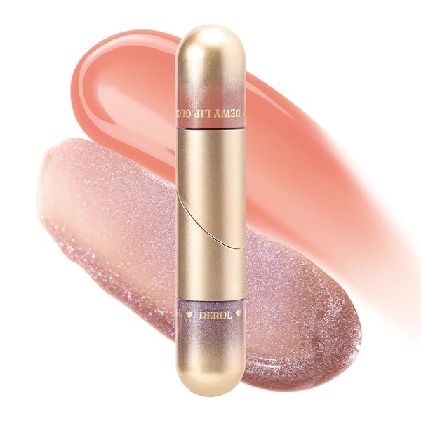 Adurello Dual Ended Liquid Lipstick with Shinny Glitter Lip Gloss Moisturizing Plumping Tinted Lipgloss for Shimmer Lip Makeup (04#)