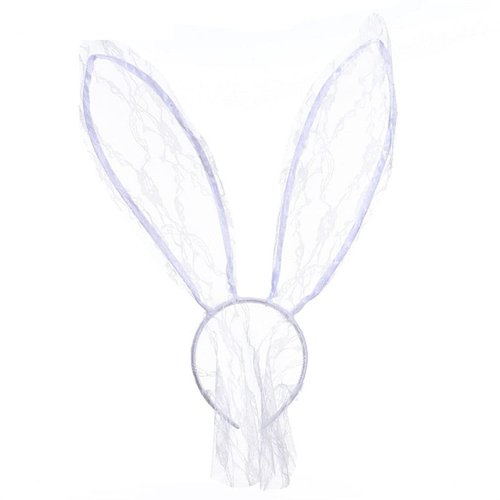 White Lace Bunny Ears Headband Women Ladies Rabbit Ear Lace Veil Mask Headbands Halloween Party Cosplay Hairband