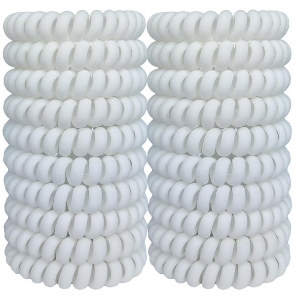 Leenchiry 20 Pieces Spiral Hair Ties No Damage Elastics Coil Hair Ties No Crease Phone Cord Hair Ties Traceless Plastic Hair Bands Coils Spiral Bracelets Ponytail Holders for Women Girls - Matte White