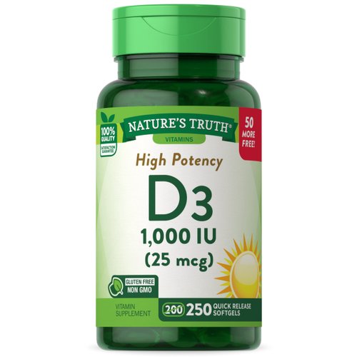 D3 1000 IU | 250 Softgels | Essential Vitamin D | Non-GMO & Gluten Free High Potency Supplement | by Nature's Truth