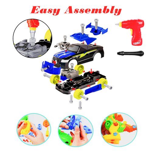 MEIGO Take Apart Toys - STEM Learning Dinosaurs Racing Car Playset w/Electric Drill Construction Engineering Building Tool Set Gift for Kids 3 4 5 6 Year Old Boys Girls