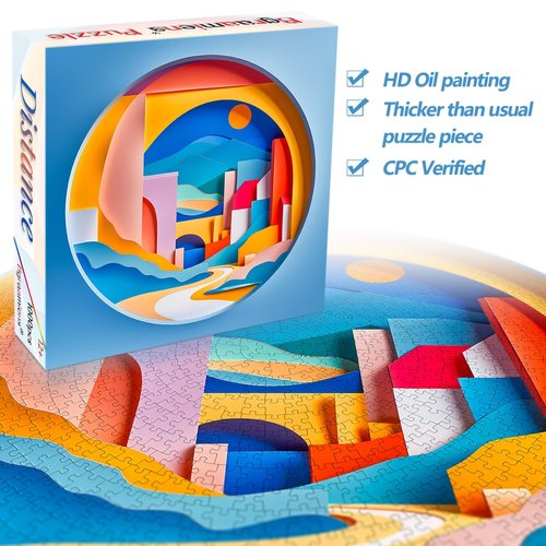 Bgraamiens Puzzle-Distance- 3D Visual Sunrise in The Distance 1000 Pieces Round Puzzle for Adult,Unique Puzzle, Modern Art Puzzle Hard Challenge Puzzle for Adult