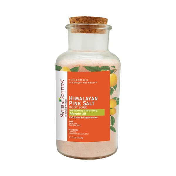 Natural Solution Himalayan Pink Salt Body Soak, Cork Jar Filled with Marula Oils Infused Crystals, Best for Relaxation of Muscles, Foot Soak - 21.2 Oz