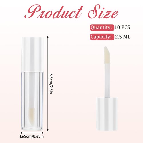 Molain 10pcs Empty Lip Gloss Tubes, 2.5ml Mini Refillable Cosmetic Containers Bottles Lip Balm Bottles for Lipstick Samples, Lip Balms(White tube cap)