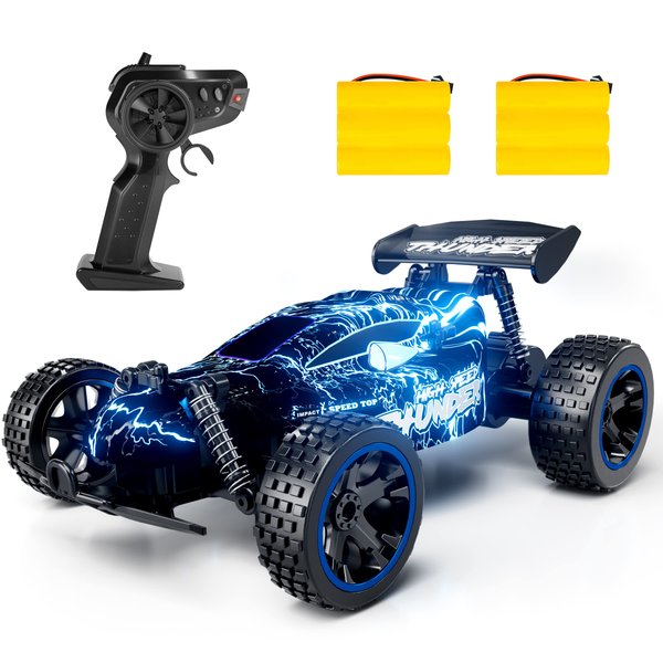 Tecnock RC Cars Remote Control Car for Boys, 1:18 Scale RC Car with LED Lights, 2.4GHz 2WD All Terrain RC Car with 2 Rechargeable Batteries for 60 Min Play, Gifts for Kids