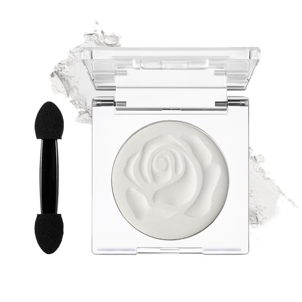 DE'LANCI Single White Eyeshadow Palette Powder, White Highlighter Eyeshadow Base Matte Shade Eyelid, Silky-Smooth High Pigment Waterproof, White Face Paint for Smokey Goth Eye SFX Halloween Makeup,02