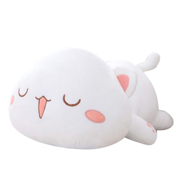 Jensquaify Cat Plush Hugging Pillow, Soft Kitten Stuffed Animals Toy Gifts for Kids (White Squint Eyes, 25.5")