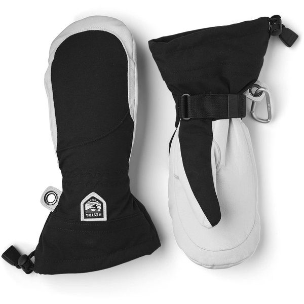 Hestra Heli Ski Womens Glove - Classic Leather Snow Mitten for Skiing, Snowboarding and Mountaineering (Women’s Fit) - Black/Offwhite - 5