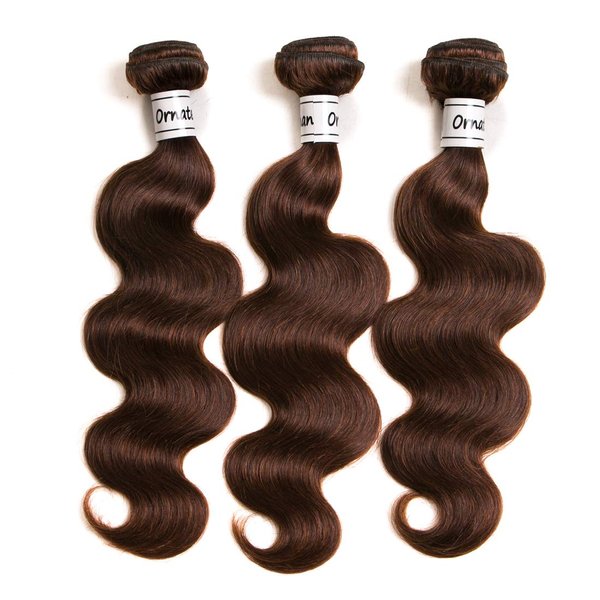 Ornate Hair Light Brown Bundles Human Hair 3 Bundles Brazilian Body Wave Hair Extensions 9A Grade Unprocessed Virgin Hair Light Brown Color #4 Human Hair Extensions(14 16 18 Inch, 4# Body Wave)