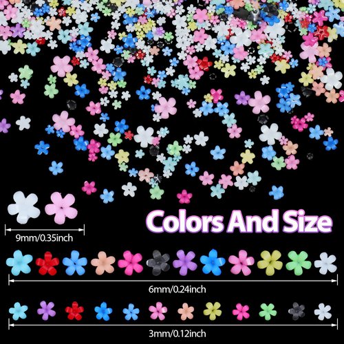 3D Color Tiny Flowers Charms for Nails, Acrylic Spring Blossom Tiny Flower Nail Art Charms with Metal Golden Caviar Beads for Nail Art DIY Manicure Jewel Accessories