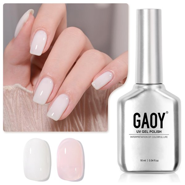 GAOY Sheer Light Pink Gel Nail Polish, 16ml 2 Colors 1352 1482 Jelly Milky White Translucent Soak Off UV Gel Polish Set for Nail Art DIY Manicure at Home, Milky Pink