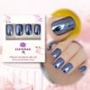 ELEVENAIL Press On Nails Reflective Mirror Blue Metallic Stick On Fake Nails Salon DIY Acrylic Manicure Reusable Medium Short Square False Acrylic Nail Art Tips for Women Girls